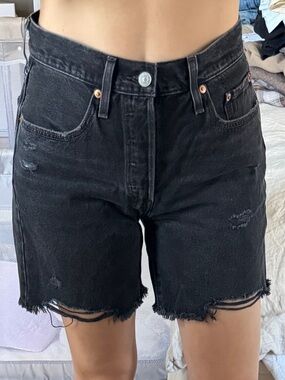 Levis Black Distressed Denim Cutoff Shorts